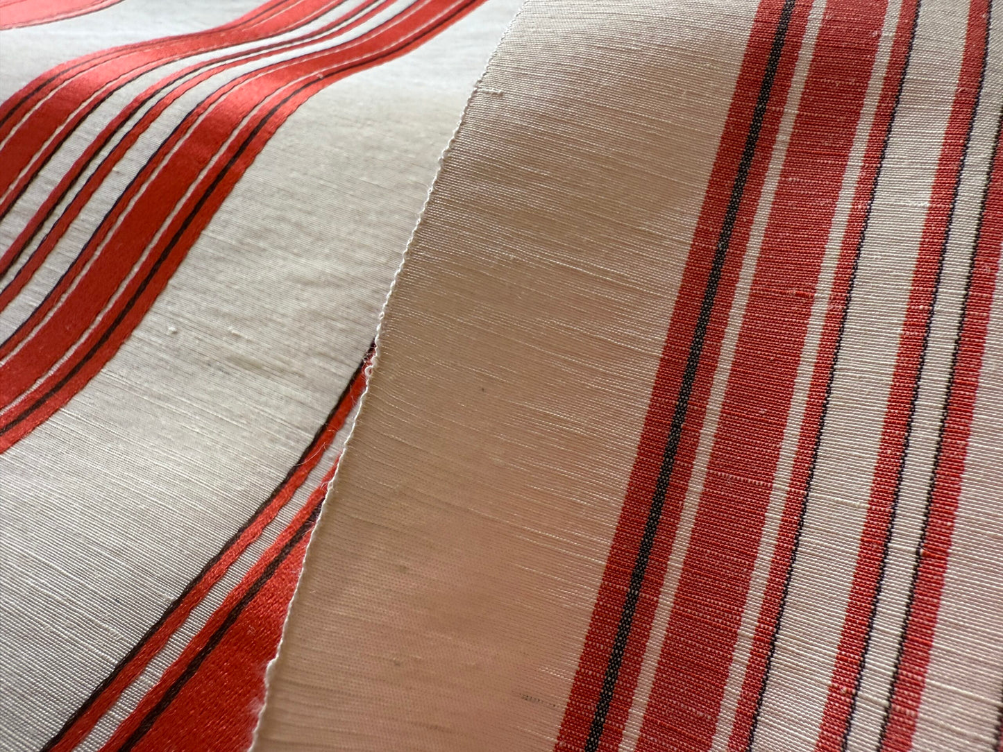 Brunschwig &amp; Fils Vilmorin Satin Stripe Coral Red Pink MSRP USD 290/y by yard