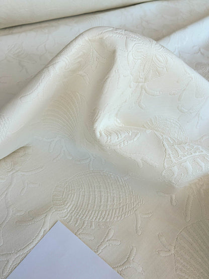 Clarence House Conchiglia Matalesse Pure White Ivory 100% Cotton Nautical Seashell Coral Reef Ocean Life