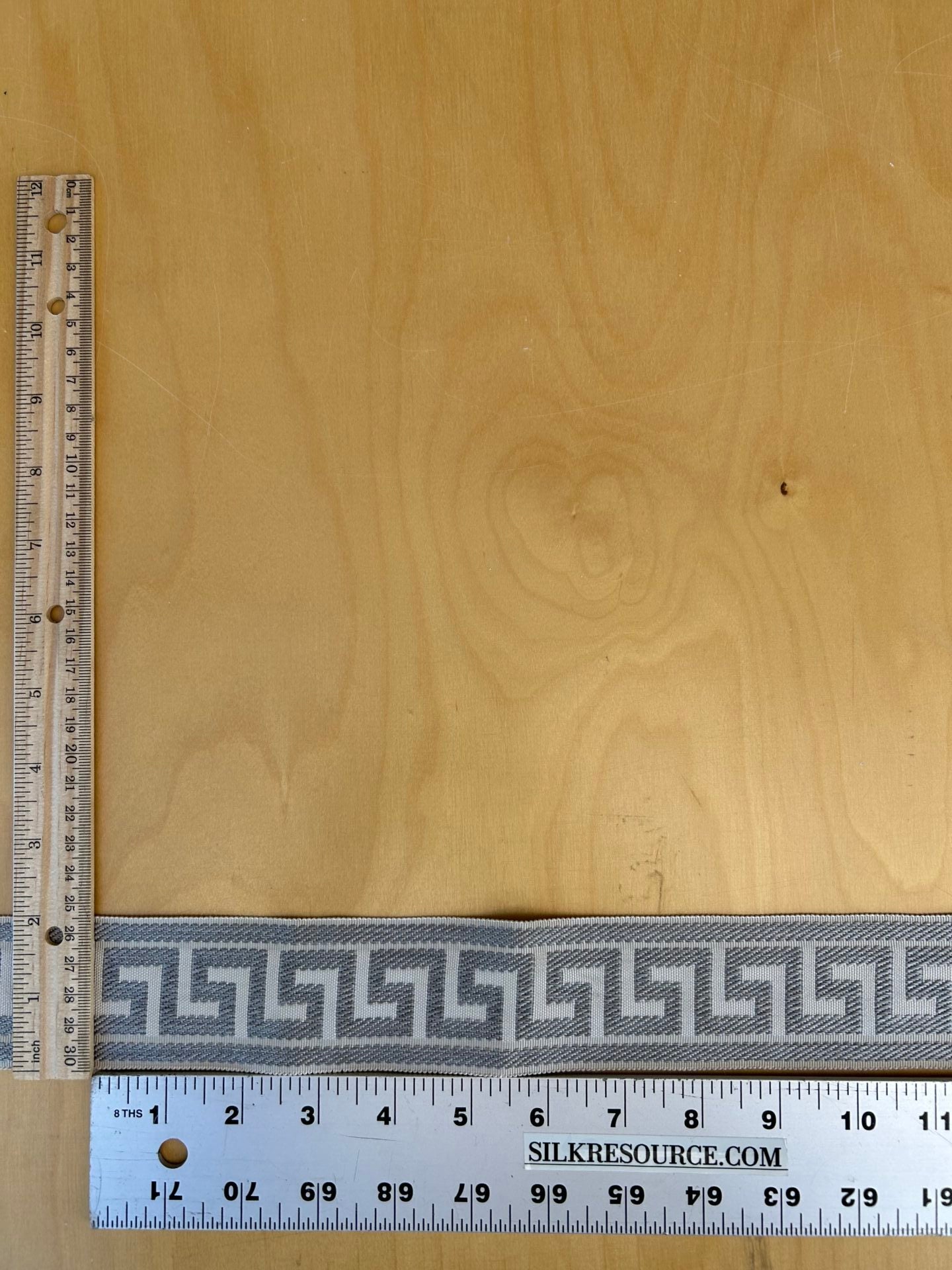 Scalamandre Trim Cascade Gray on Cream  gimps braids 100% Silk Greek key Geometric MSRP USD90/y