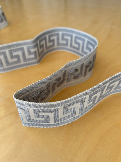 Scalamandre Trim Cascade Gray on Cream  gimps braids 100% Silk Greek key Geometric MSRP USD90/y