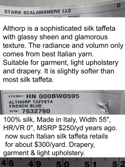 Scalamandre Althorp Taffeta French Blue Silk Taffeta Gorgeous Texture  MSRP USD300/y