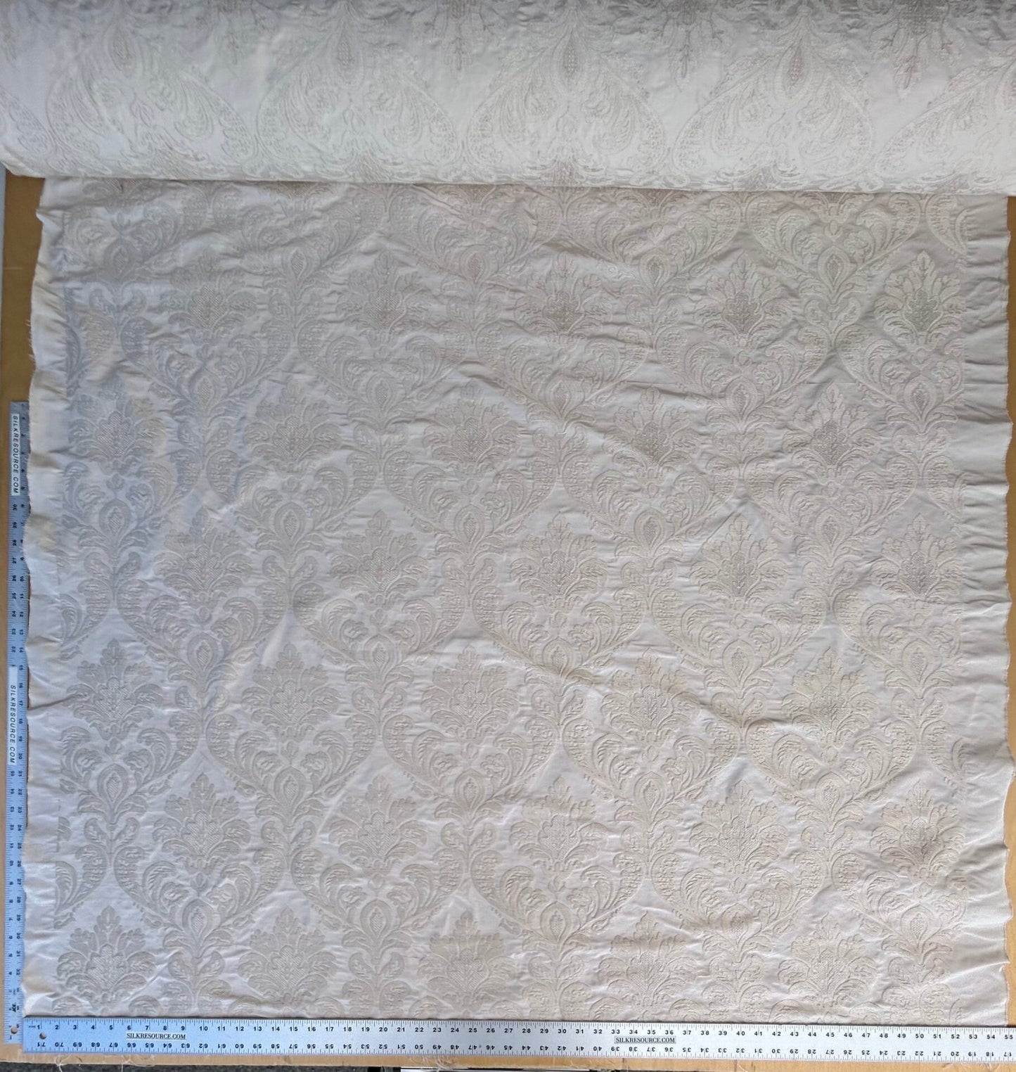 Lovelace Embroidery on Silk Faille Renaissance Damask Cameo Ivory White MSRP USD 413