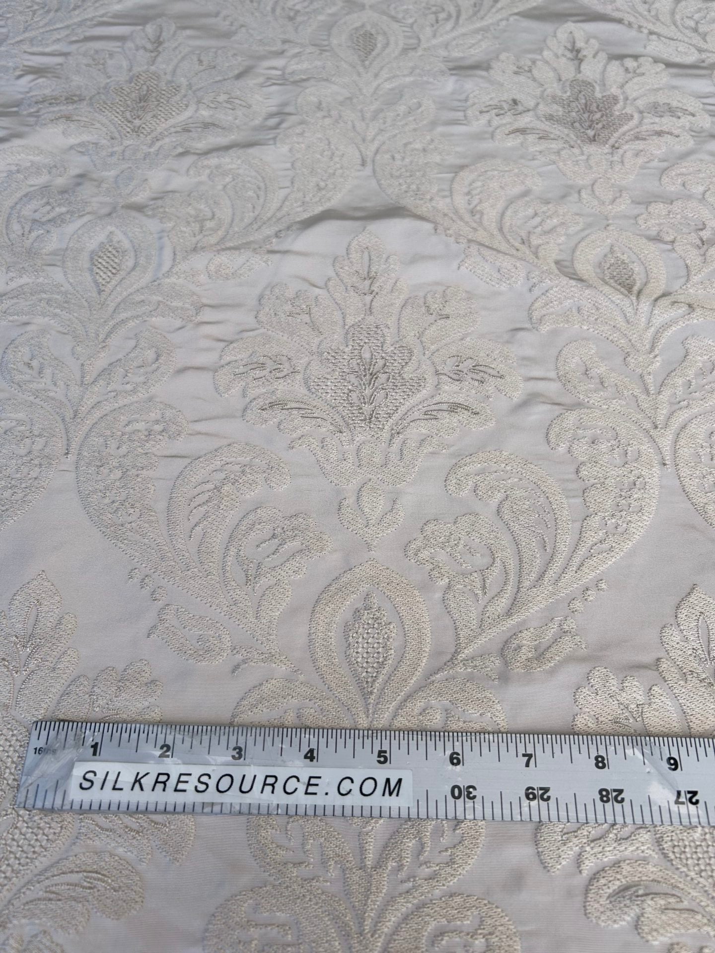 Lovelace Embroidery on Silk Faille Renaissance Damask Cameo Ivory White MSRP USD 413