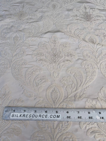 Lovelace Embroidery on Silk Faille Renaissance Damask Cameo Ivory White MSRP USD 413