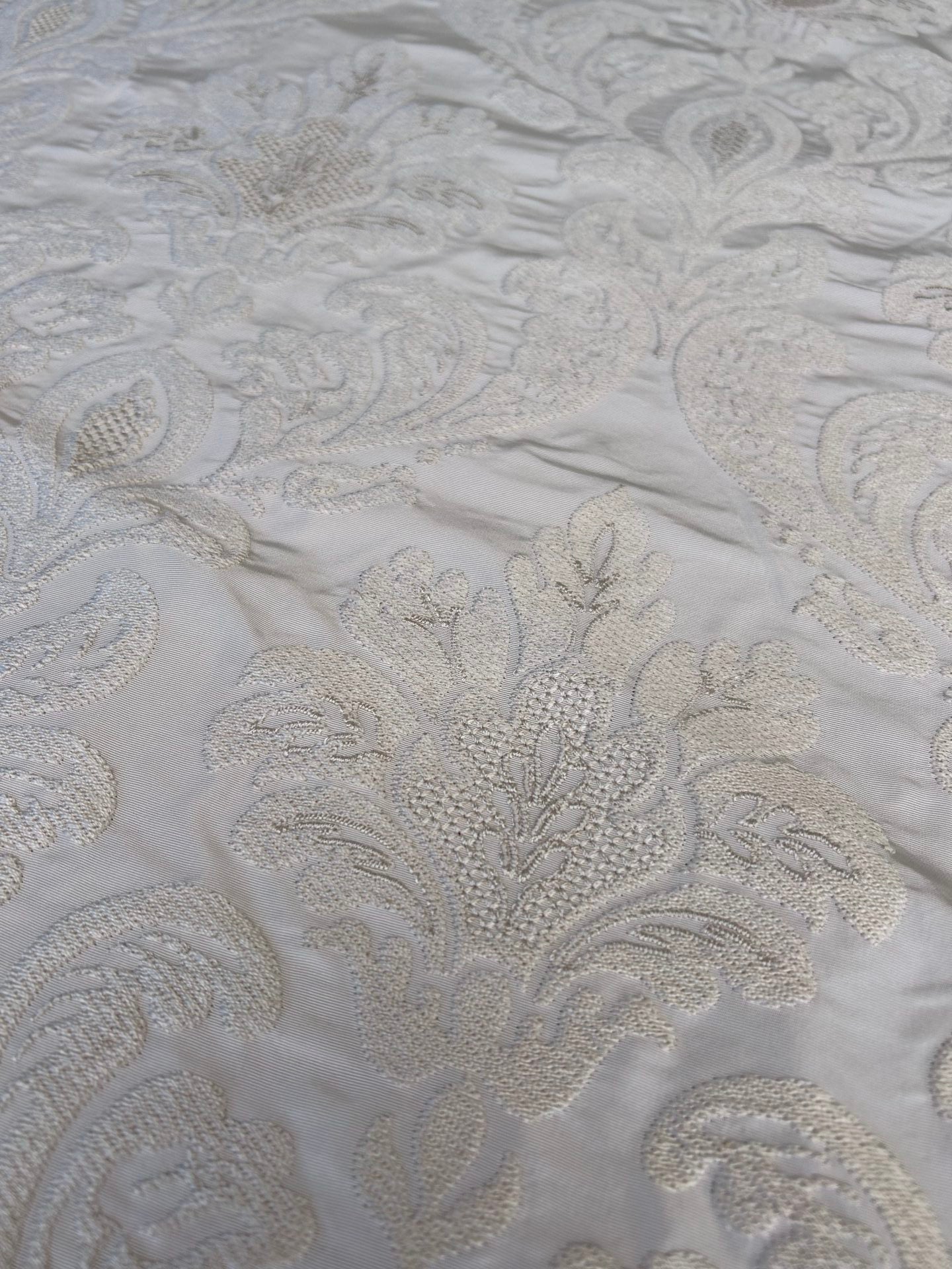 Lovelace Embroidery on Silk Faille Renaissance Damask Cameo Ivory White MSRP USD 413