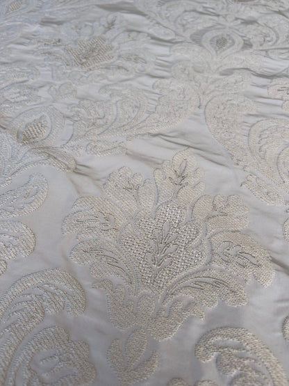 Lovelace Embroidery on Silk Faille Renaissance Damask Cameo Ivory White MSRP USD 413