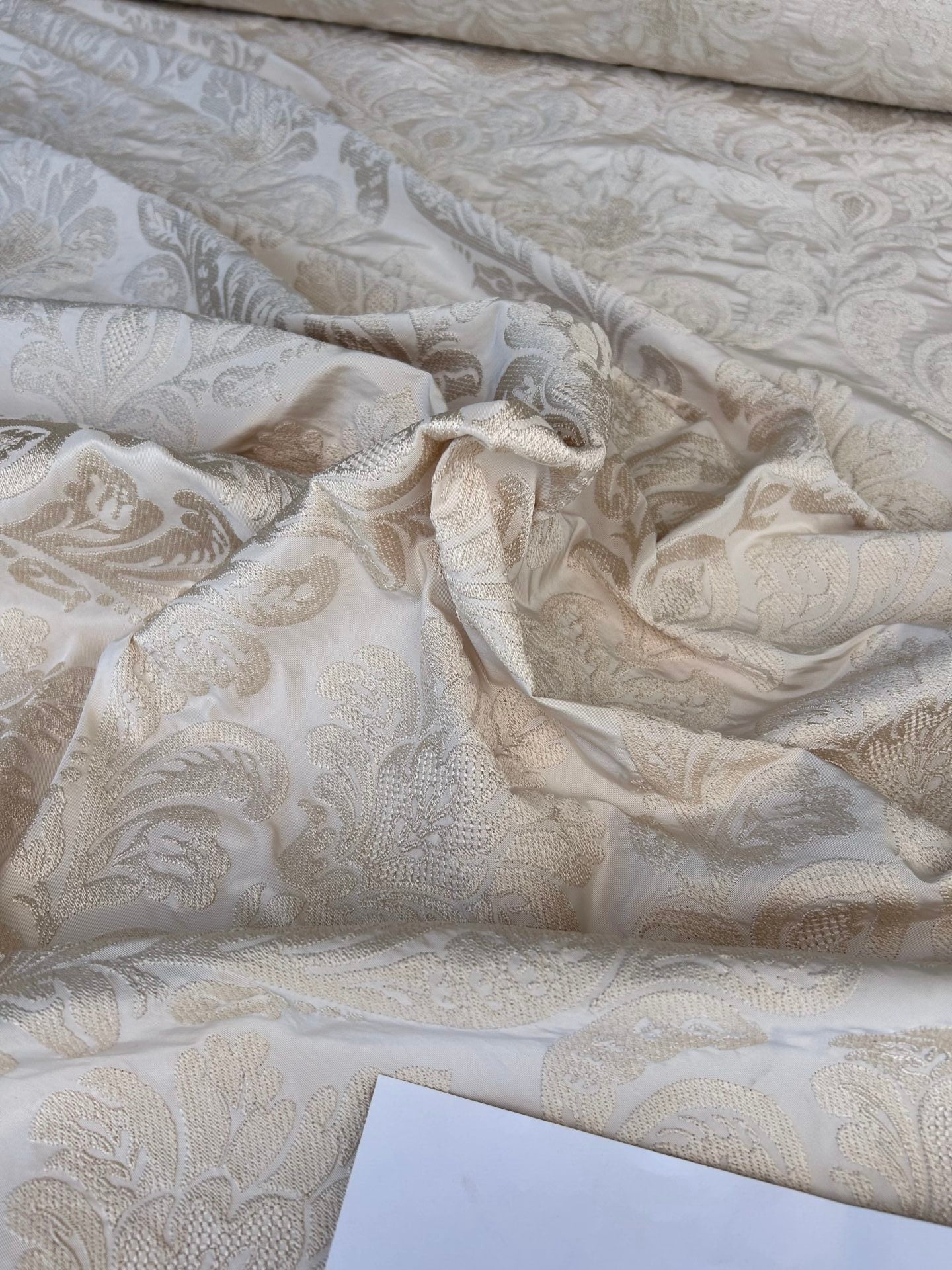 Lovelace Embroidery on Silk Faille Renaissance Damask Cameo Ivory White MSRP USD 413
