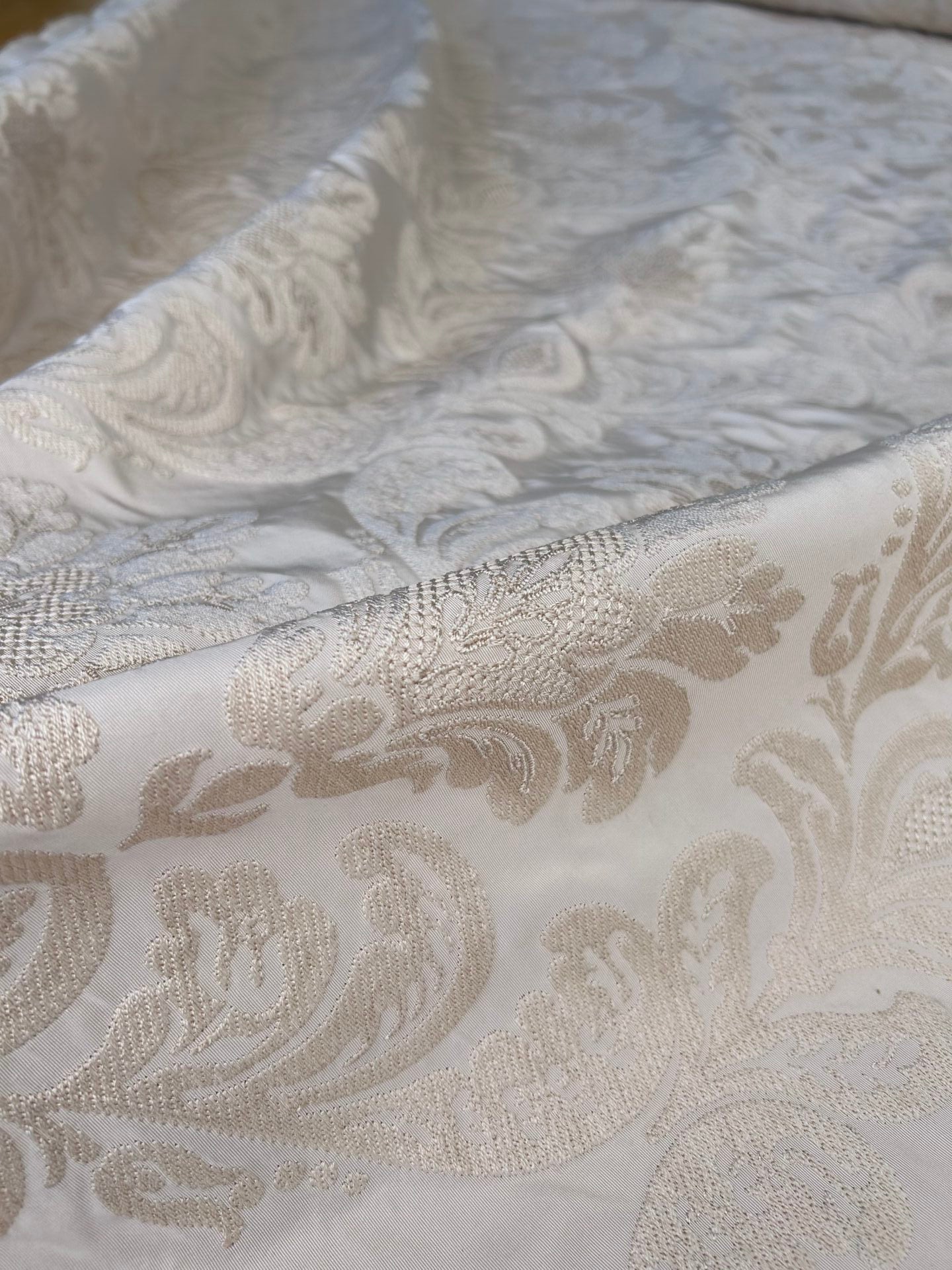 Lovelace Embroidery on Silk Faille Renaissance Damask Cameo Ivory White MSRP USD 413