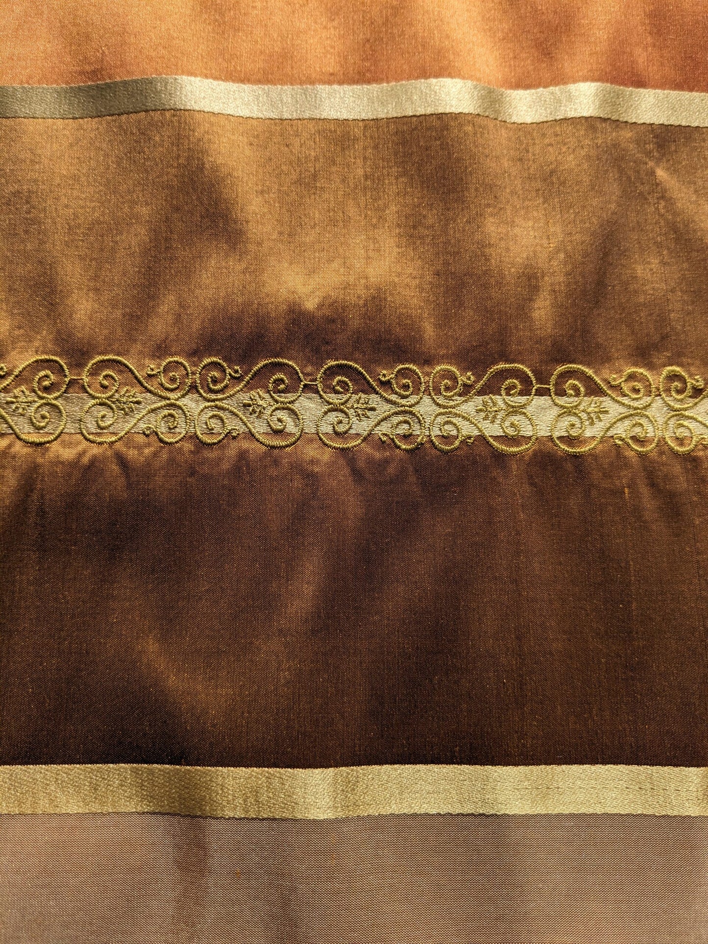 Scalamandre Arnett Cognac Brown Gold Silk Taffeta Embroidery Stripe MSRP USD250/y