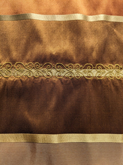 Scalamandre Arnett Cognac Brown Gold Silk Taffeta Embroidery Stripe MSRP USD250/y