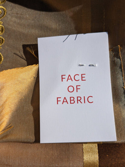 Scalamandre Arnett Cognac Brown Gold Silk Taffeta Embroidery Stripe MSRP USD250/y