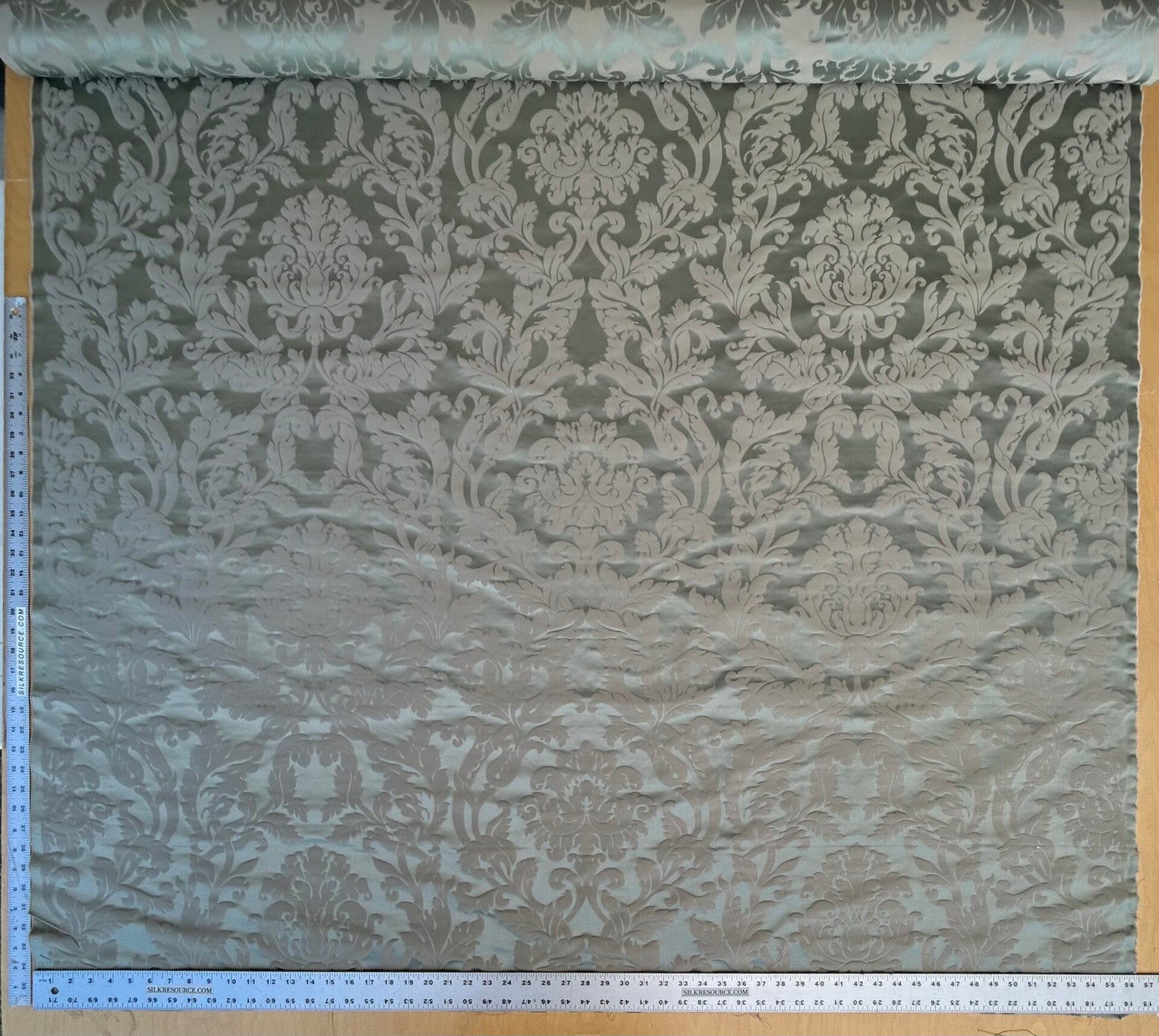 By yard Republica Silk Cotton Damask Renaissance Classy Ice Blue Green  MSRP USD 500+/yard