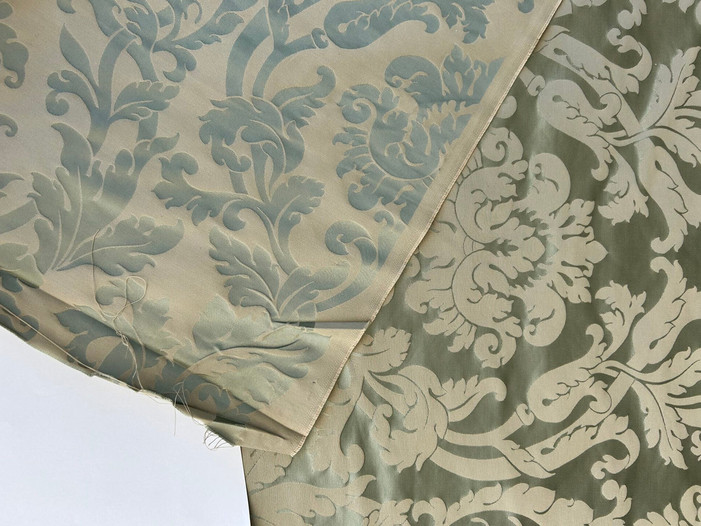 By yard Republica Silk Cotton Damask Renaissance Classy Ice Blue Green  MSRP USD 500+/yard