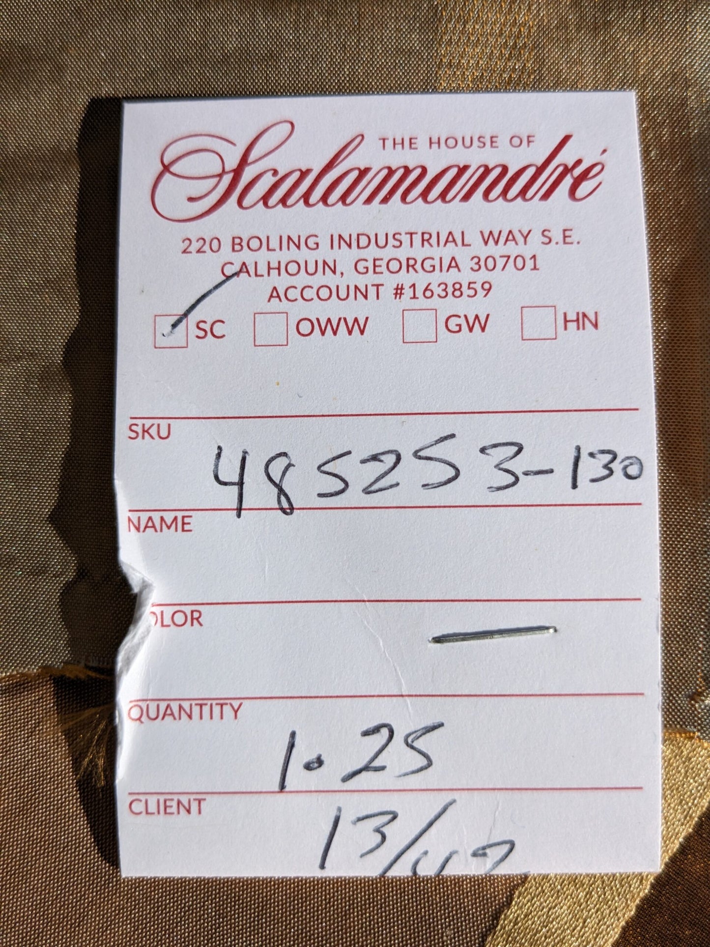 Scalamandre Arnett Cognac Brown Gold Silk Taffeta Embroidery Stripe MSRP USD250/y