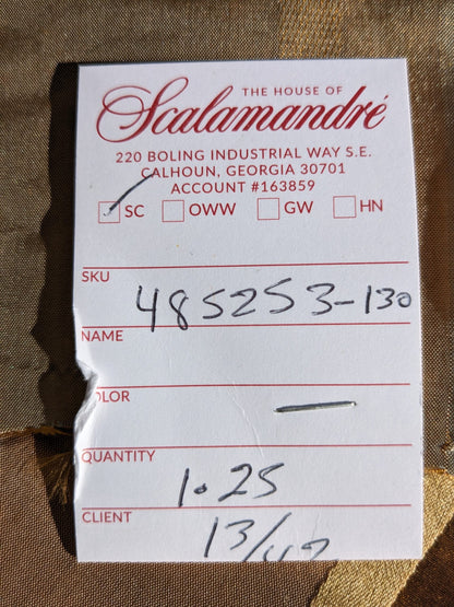 Scalamandre Arnett Cognac Brown Gold Silk Taffeta Embroidery Stripe MSRP USD250/y