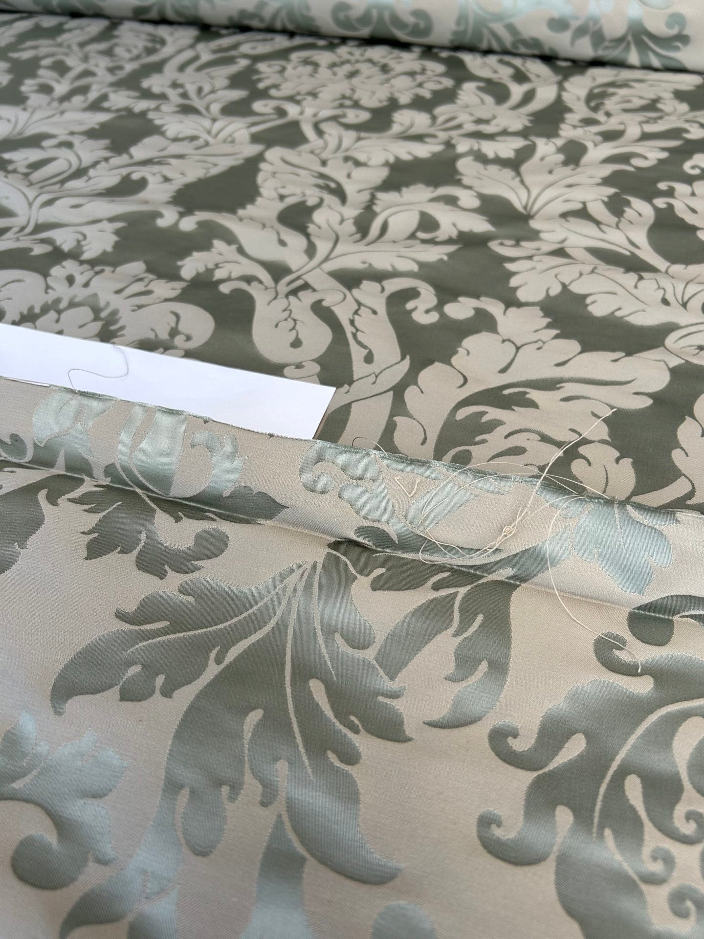 By yard Republica Silk Cotton Damask Renaissance Classy Ice Blue Green  MSRP USD 500+/yard