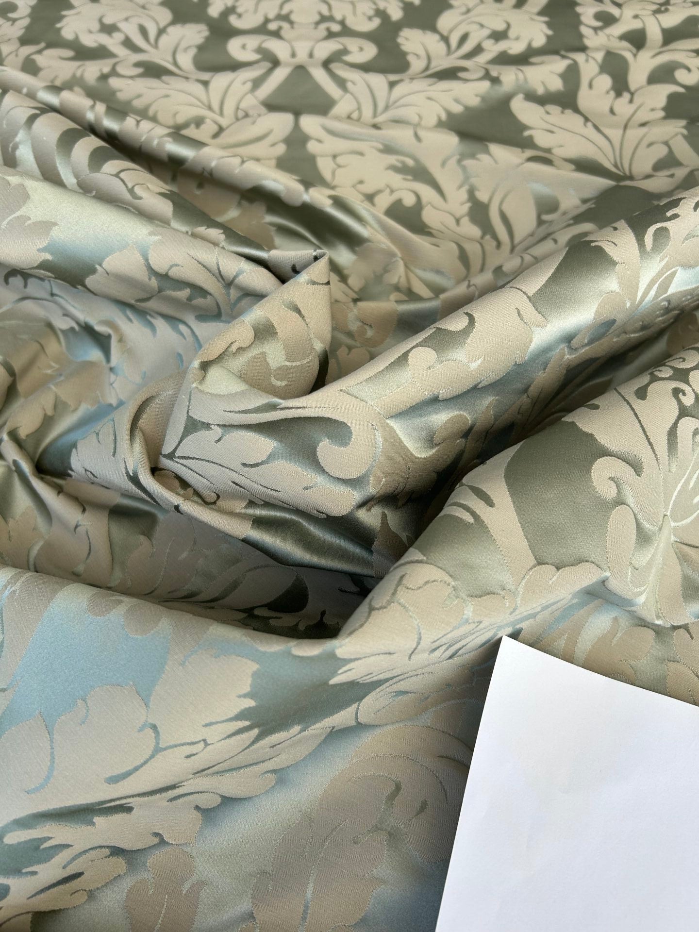 By yard Republica Silk Cotton Damask Renaissance Classy Ice Blue Green  MSRP USD 500+/yard