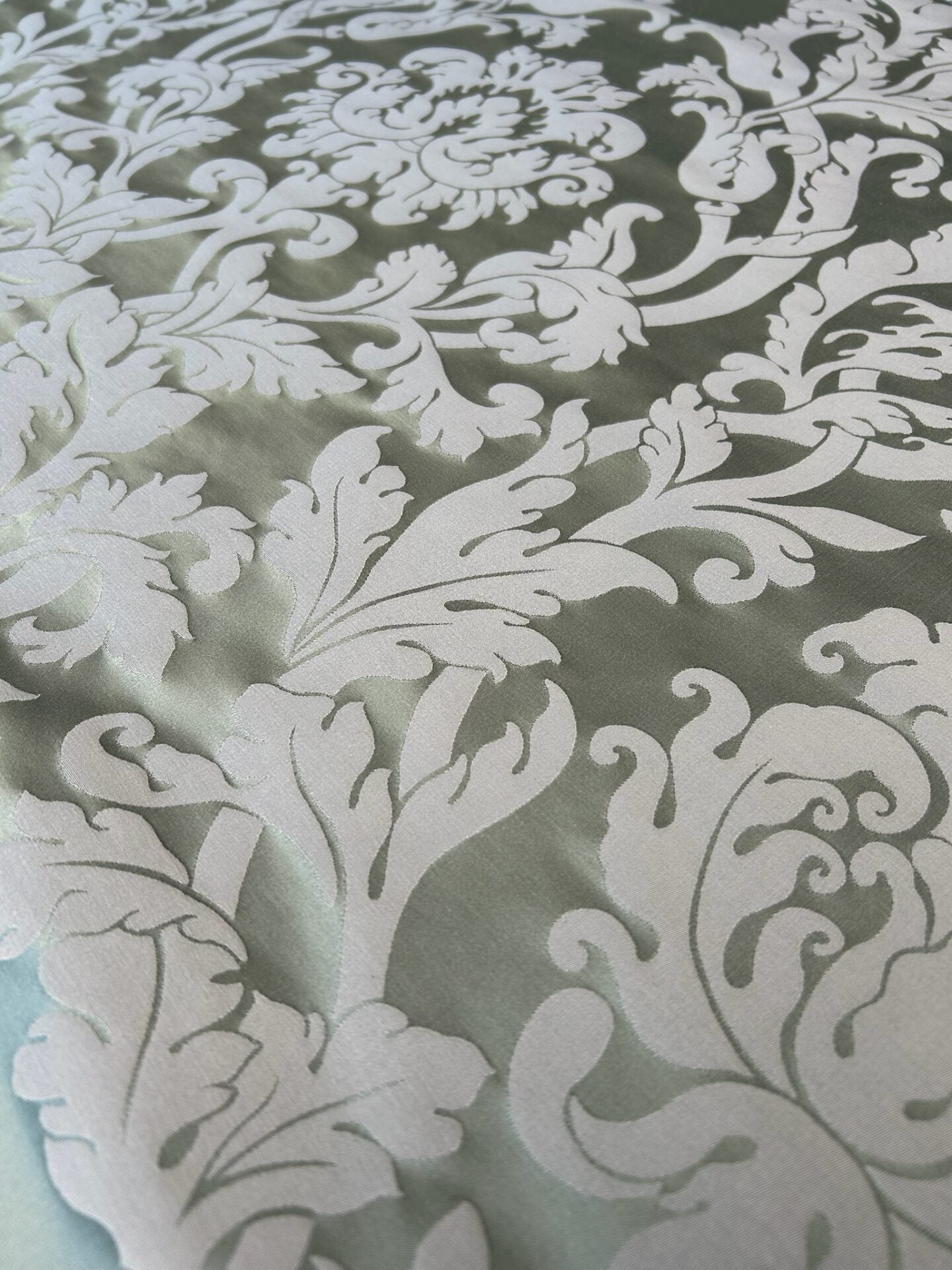 By yard Republica Silk Cotton Damask Renaissance Classy Ice Meadow Green  MSRP USD 500+/yard
