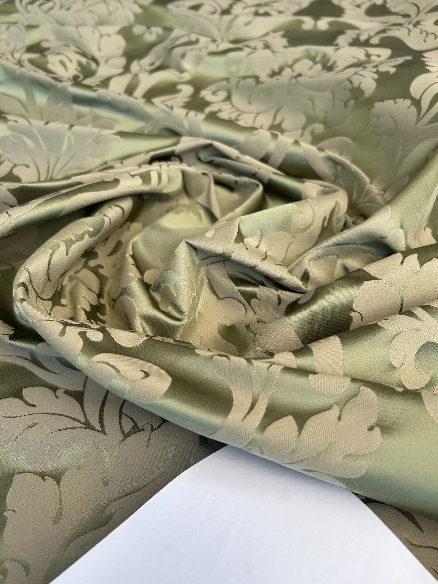 By yard Republica Silk Cotton Damask Renaissance Classy Ice Meadow Green  MSRP USD 500+/yard