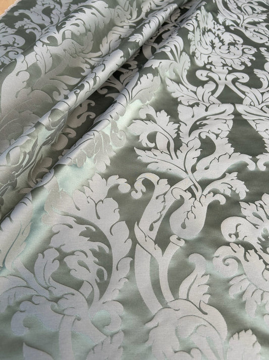 By yard Republica Silk Cotton Damask Renaissance Classy Ice Meadow Green  MSRP USD 500+/yard