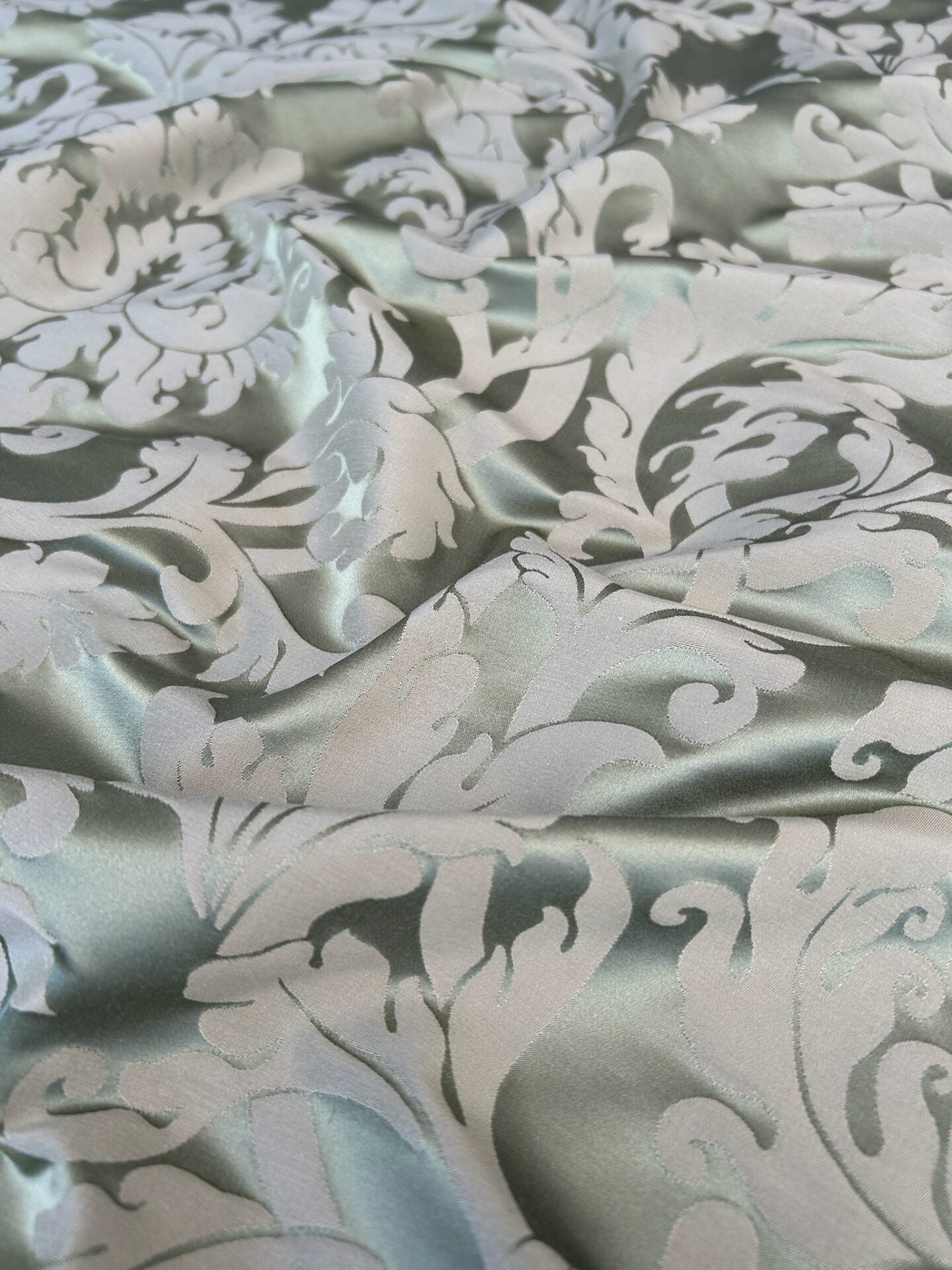 By yard Republica Silk Cotton Damask Renaissance Classy Ice Meadow Green  MSRP USD 500+/yard