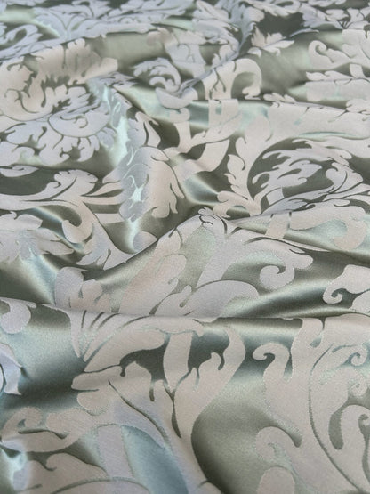 By yard Republica Silk Cotton Damask Renaissance Classy Ice Meadow Green  MSRP USD 500+/yard
