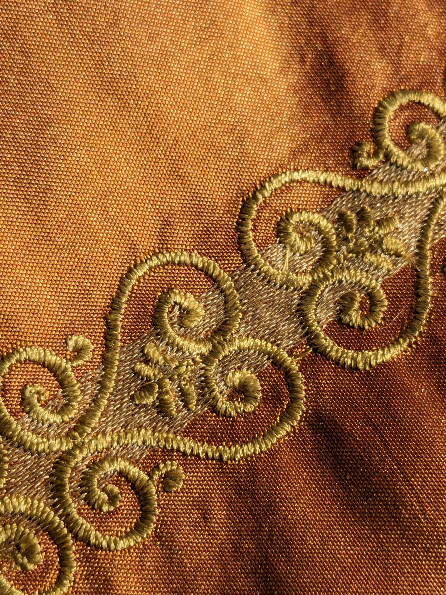 Scalamandre Arnett Cognac Brown Gold Silk Taffeta Embroidery Stripe MSRP USD250/y