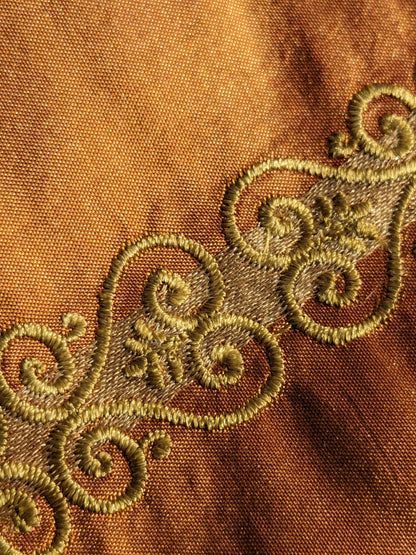 Scalamandre Arnett Cognac Brown Gold Silk Taffeta Embroidery Stripe MSRP USD250/y