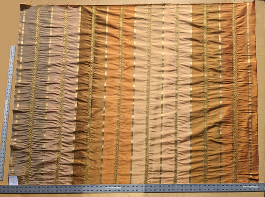 Scalamandre Arnett Cognac Brown Gold Silk Taffeta Embroidery Stripe MSRP USD250/y