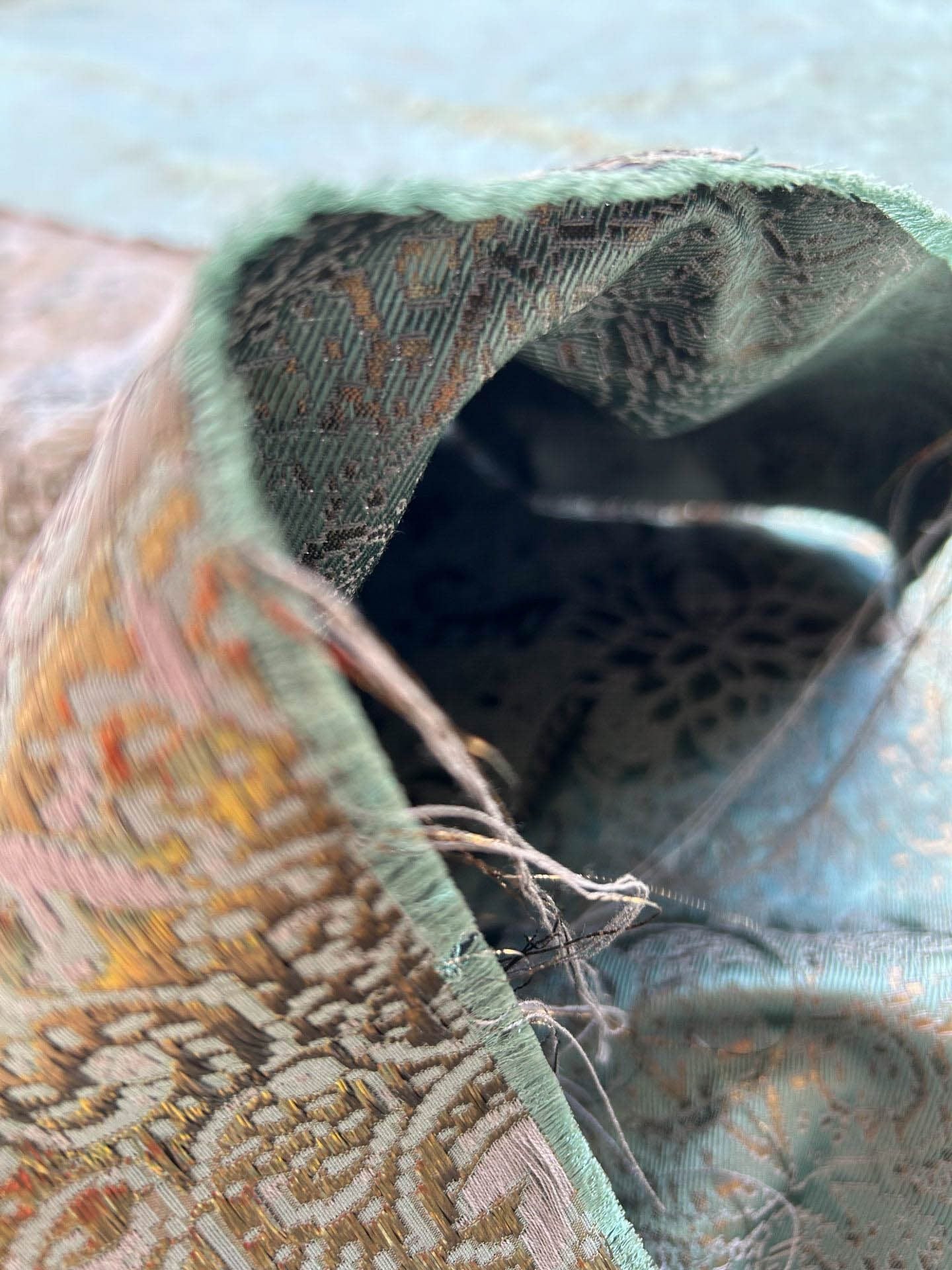 By yard Boboli Garden Silk Damask Italian Deep Teal Blue Green Gold Metallic MSRP USD 568/yard