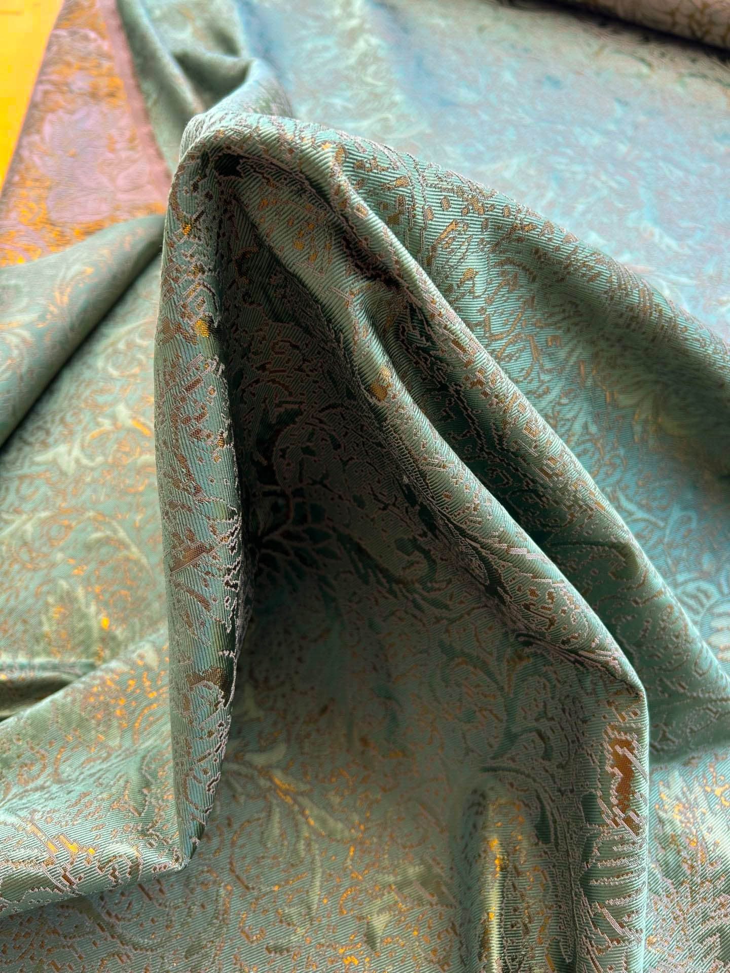 By yard Boboli Garden Silk Damask Italian Deep Teal Blue Green Gold Metallic MSRP USD 568/yard
