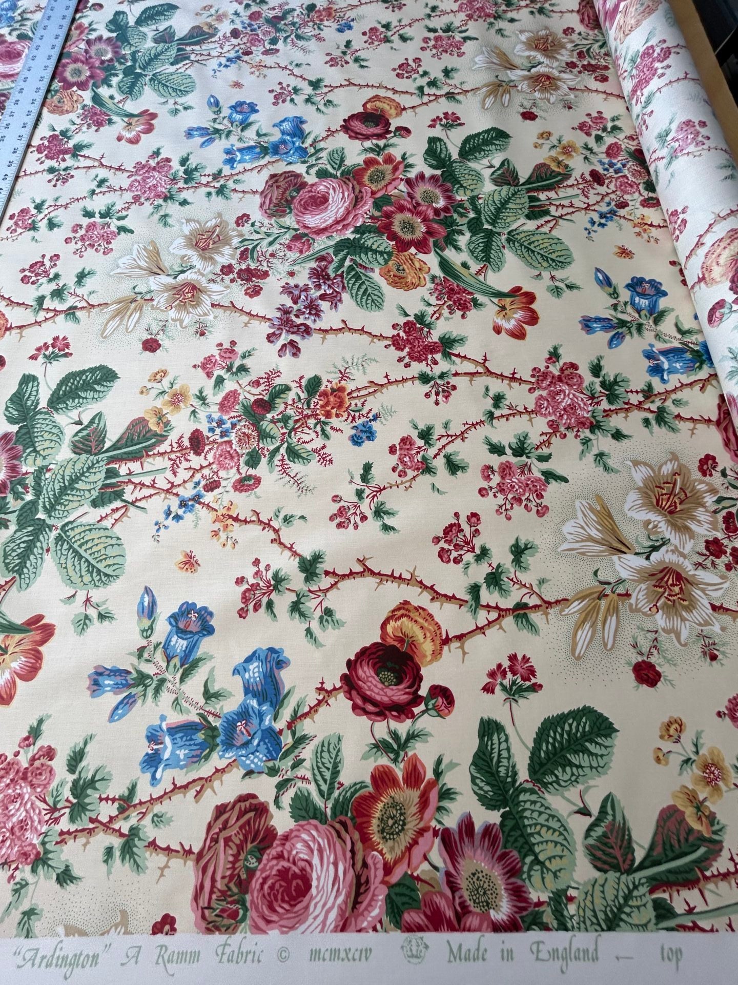 Claire Austin English Cottage Climbing Rose Bluebell Chintz Rose print in Blush Pink English 100% Cotton MSRP USD 355/Y