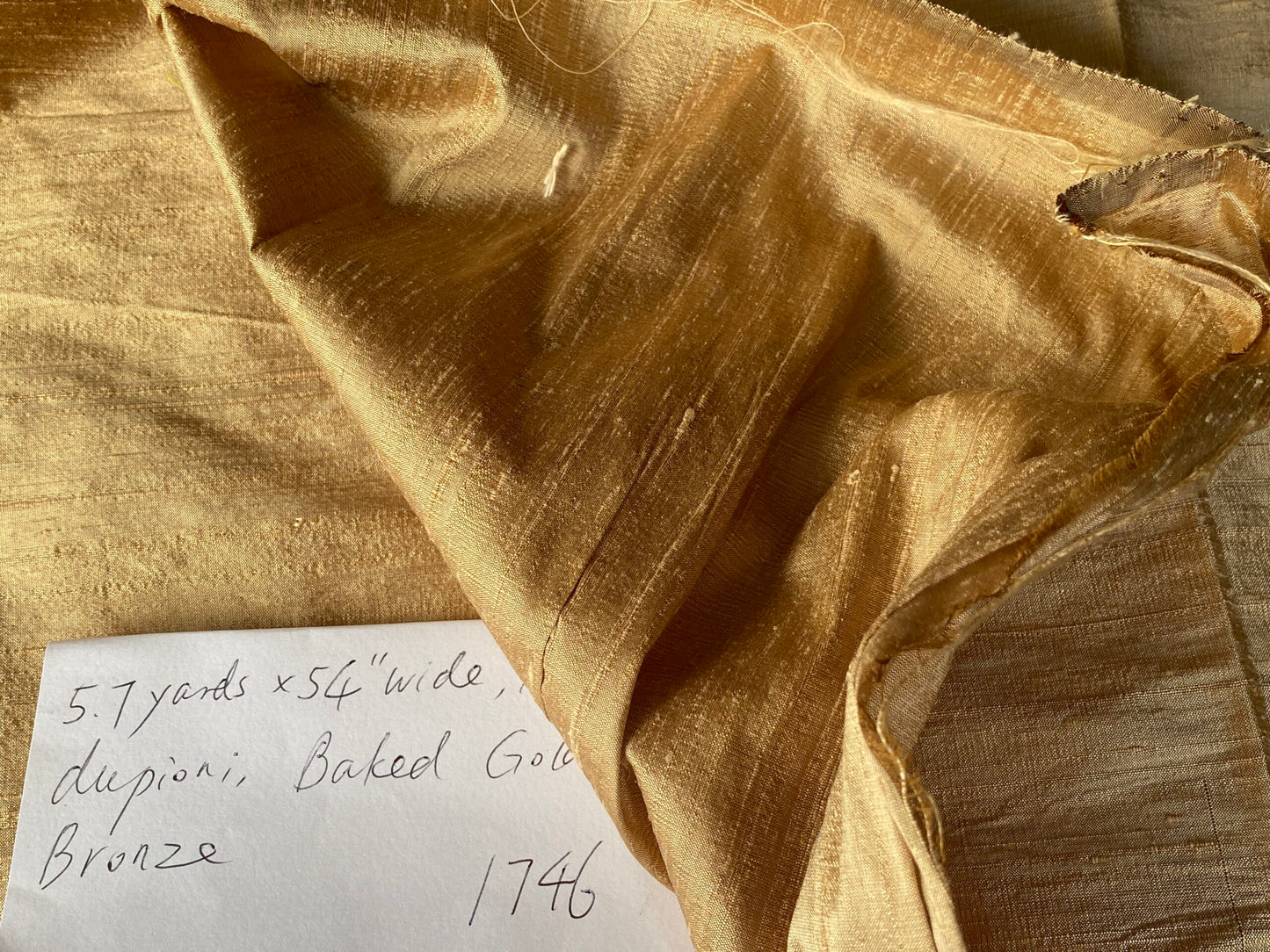 5.7YDS Designer 100% Silk Dupioni Baked Gold 54” wide