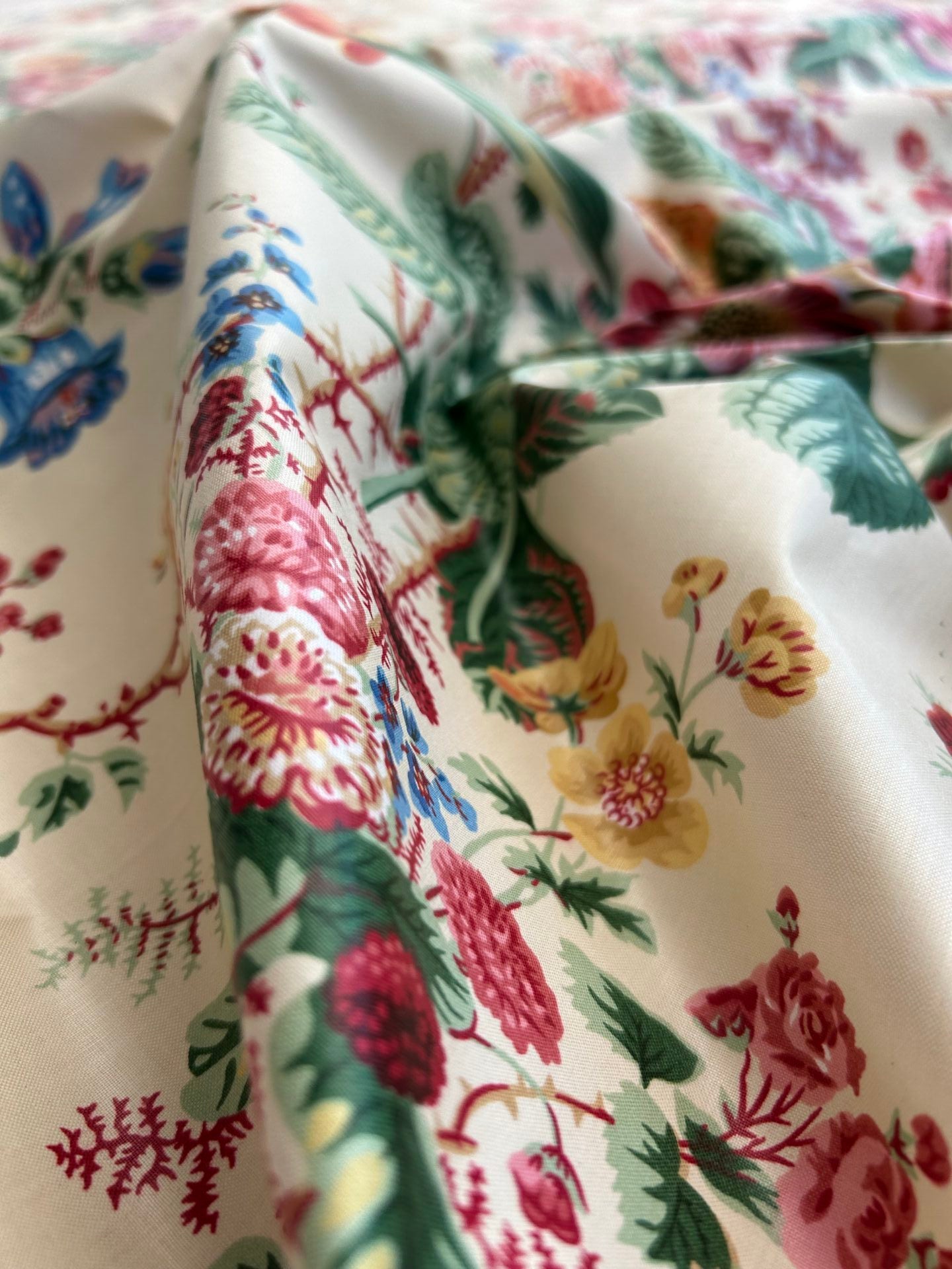 Claire Austin English Cottage Climbing Rose Bluebell Chintz Rose print in Blush Pink English 100% Cotton MSRP USD 355/Y