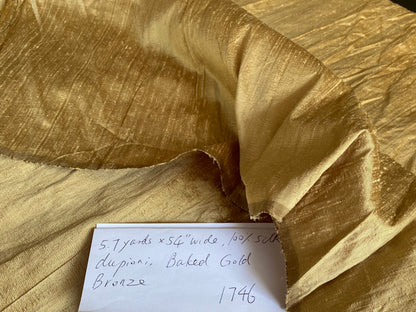 5.7YDS Designer 100% Silk Dupioni Baked Gold 54” wide