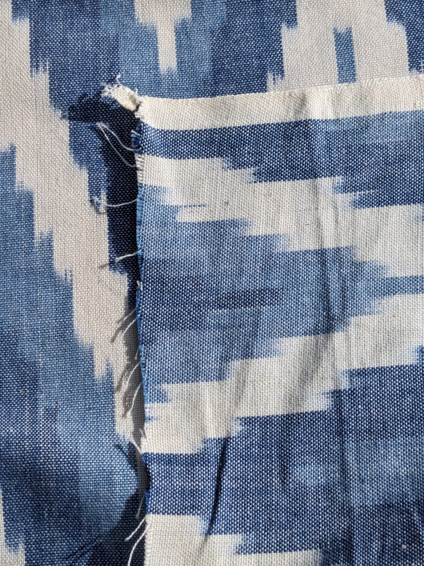 Scalamandre Adras Ikat Weave Lapis Blue White Cotton Chevron Herringbone MSRP USD150/y