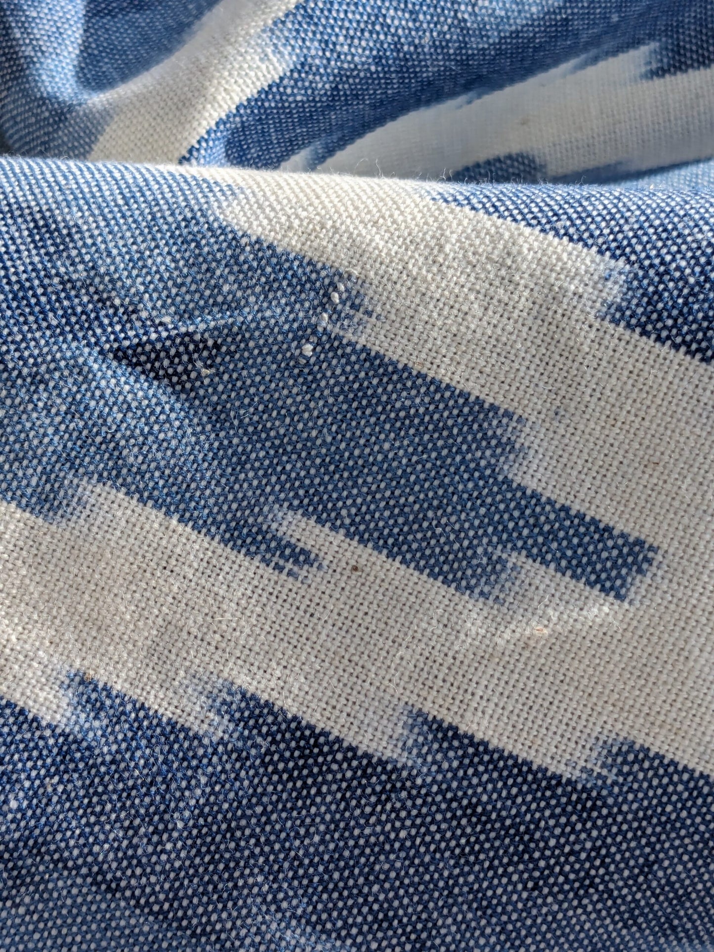 Scalamandre Adras Ikat Weave Lapis Blue White Cotton Chevron Herringbone MSRP USD150/y