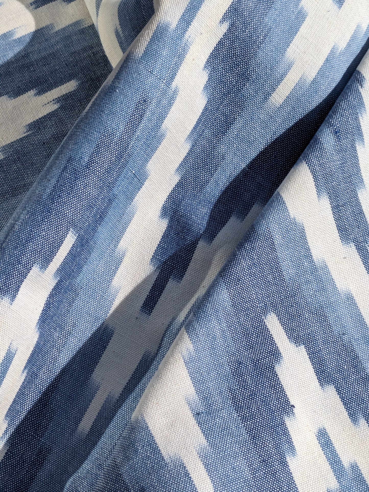 Scalamandre Adras Ikat Weave Lapis Blue White Cotton Chevron Herringbone MSRP USD150/y