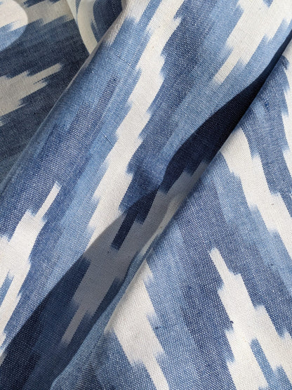 Scalamandre Adras Ikat Weave Lapis Blue White Cotton Chevron Herringbone MSRP USD150/y
