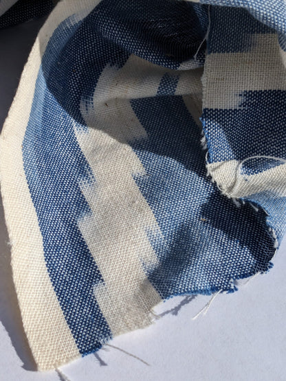 Scalamandre Adras Ikat Weave Lapis Blue White Cotton Chevron Herringbone MSRP USD150/y