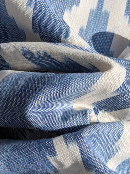 Scalamandre Adras Ikat Weave Lapis Blue White Cotton Chevron Herringbone MSRP USD150/y