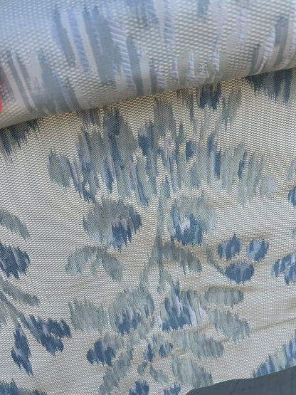 2.25y Scalamandre Visby Beige Blue Silver White Old World Weavers Silk Lampas MSRP USD 895/Y