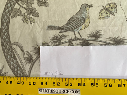 Brunschwig &amp; Fils Bird &amp; Thistle Print Grey on Pale cream