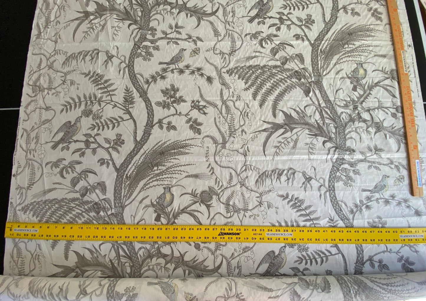 Brunschwig &amp; Fils Bird &amp; Thistle Print Grey on Pale cream
