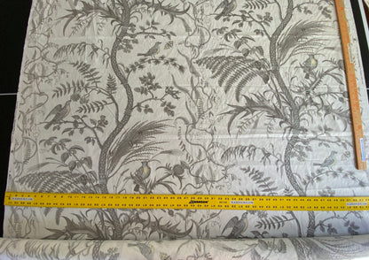 Brunschwig &amp; Fils Bird &amp; Thistle Print Grey on Pale cream