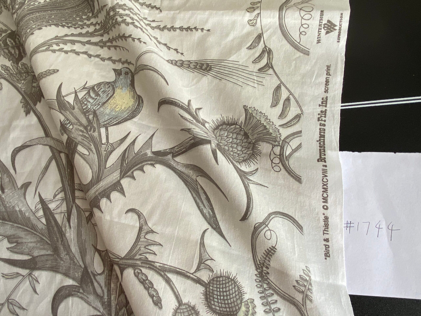 Brunschwig &amp; Fils Bird &amp; Thistle Print Grey on Pale cream
