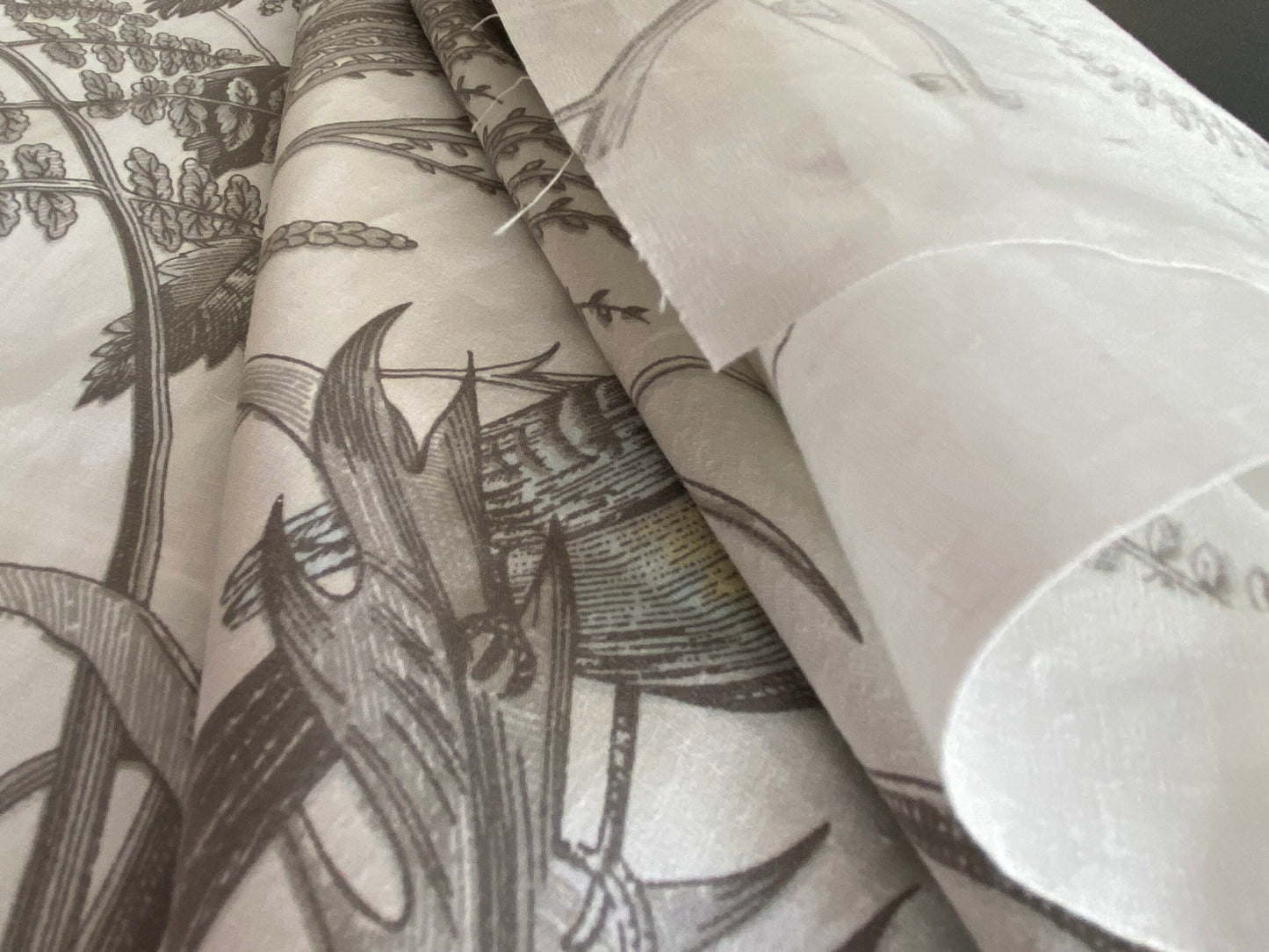 Brunschwig &amp; Fils Bird &amp; Thistle Print Grey on Pale cream