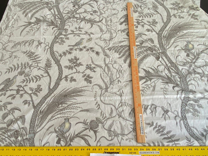 Brunschwig &amp; Fils Bird &amp; Thistle Print Grey on Pale cream