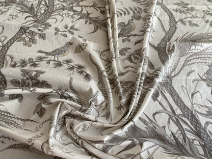 Brunschwig &amp; Fils Bird &amp; Thistle Print Grey on Pale cream