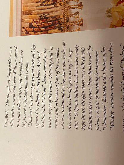 Scalamandre Duchessa Hand Printed Cotton Floral Print Coral and Plum on Putty